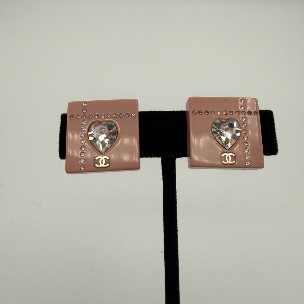 CHANEL Pink and Silver Heart Clip-On Earrings